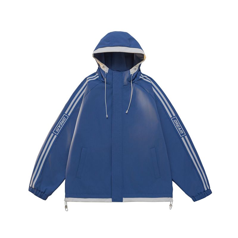 Giacca con cappuccio unisex a righe - Giacca a vento leggera e impermeabile per uomo e donna - Streetwear oversize alla moda con tasche multiple_voghion.com