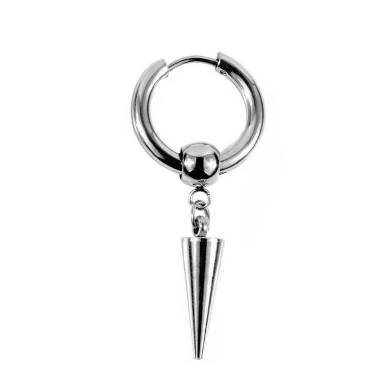 Orecchini a cerchio con motivo a drago, ciondolo a forma di spada e croce in stile misto, argento e nero, opzionali_voghion.com