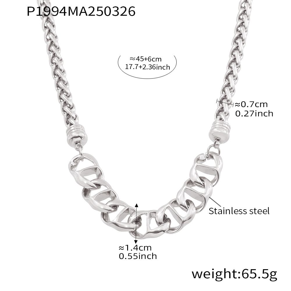 Squared Sugar Exaggerated Personality Necklace Titanium Steel Not Fading Punk Style Hip-hop Thick Chain Collarbone Chain Niche Trendy Cool_voghion.com