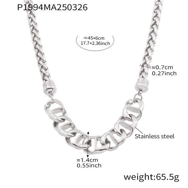 Squared Sugar Exaggerated Personality Necklace Titanium Steel Not Fading Punk Style Hip-hop Thick Chain Collarbone Chain Niche Trendy Cool_voghion.com