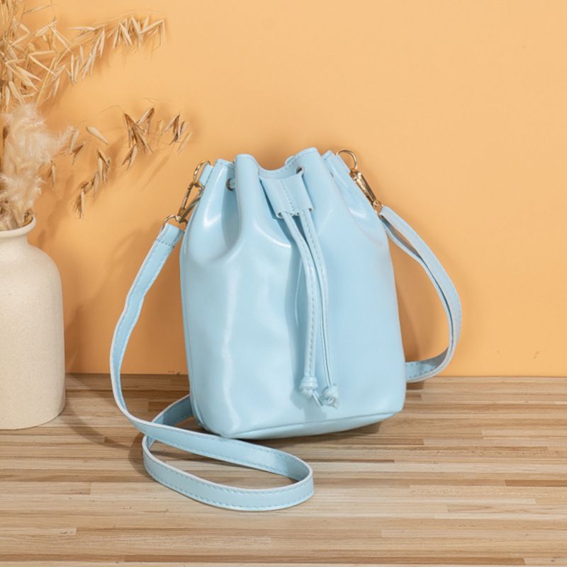 Borsa a secchiello minimalista da donna - Borsa a tracolla tinta unita di grande capacità (spaziosa)_voghion.com