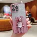 Luxury Plating Candy Bear Holder Case For Iphone 16 15 Pro Max 16 Plus Camera Lens Protect Gradient Glitter Silicone Phone Cover_voghion.com