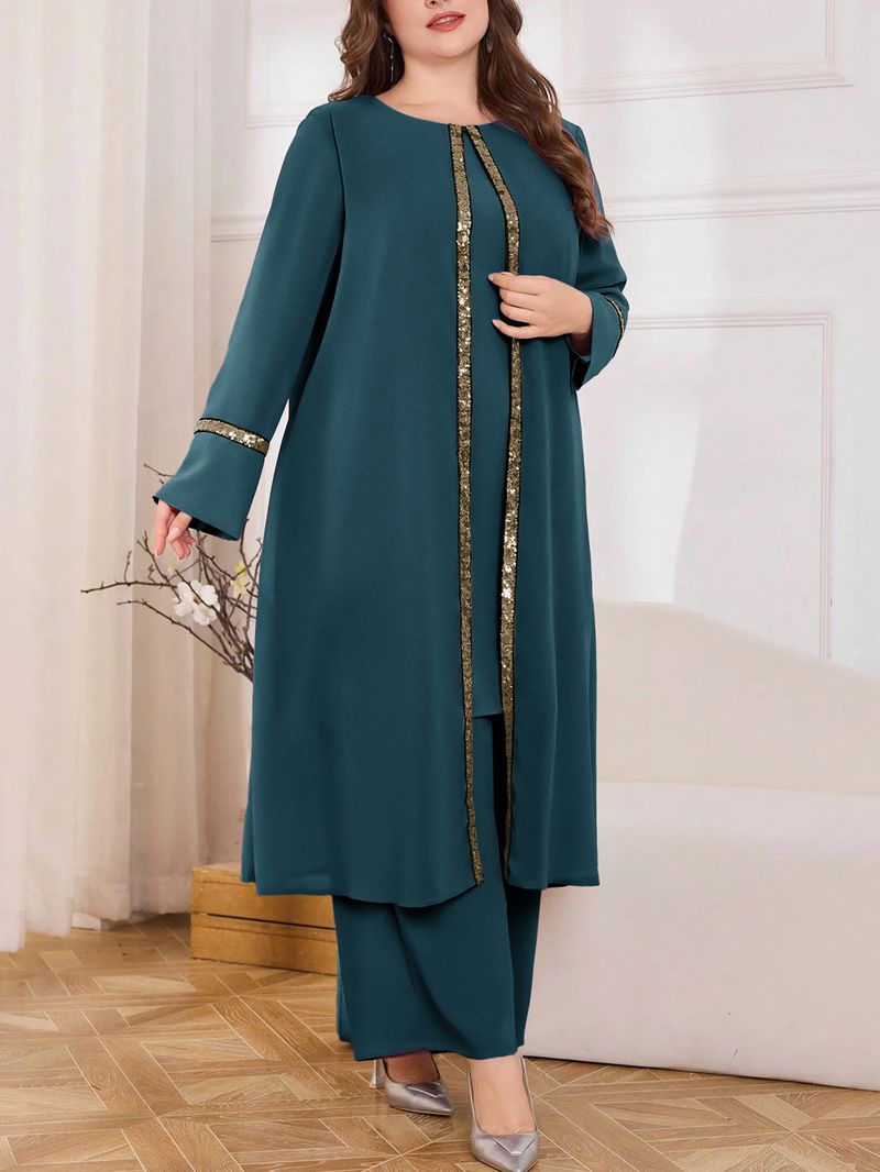 ​​Plus-Size Muslim Set – Sparkle Embellished Top & Flowy Pants (2 Elegant Colors) | Modest & Stylish Women's Outfit​​_voghion.com