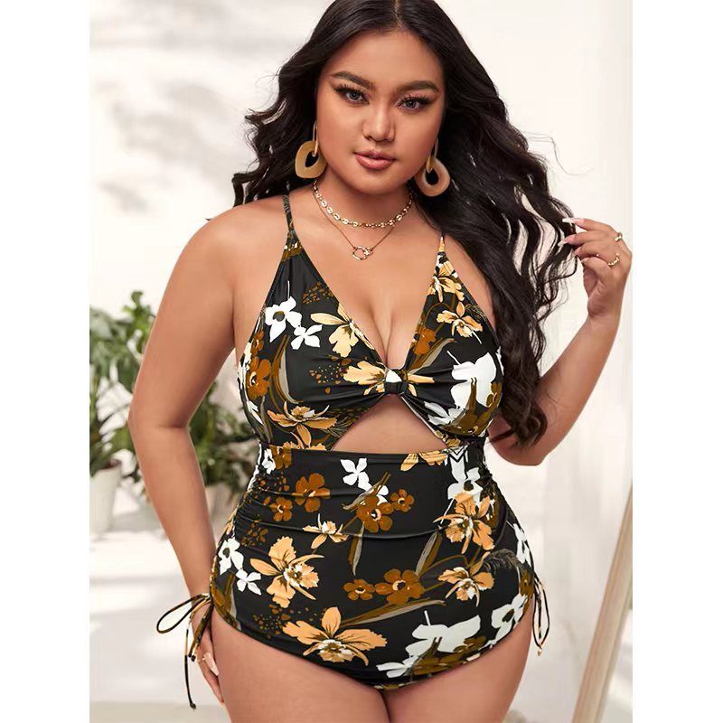 Jednoczęściowy strój kąpielowy bikini w dużych rozmiarach z nadrukiem Push Up Hollow, obcisły strój kąpielowy dla kobiet_voghion.com