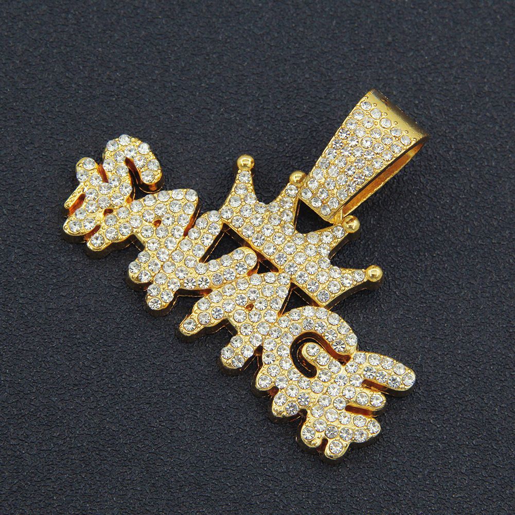 Cool full crown letter pendant for men's hip-hop wear with diamond inlaid Cuban necklace neck chain_voghion.com