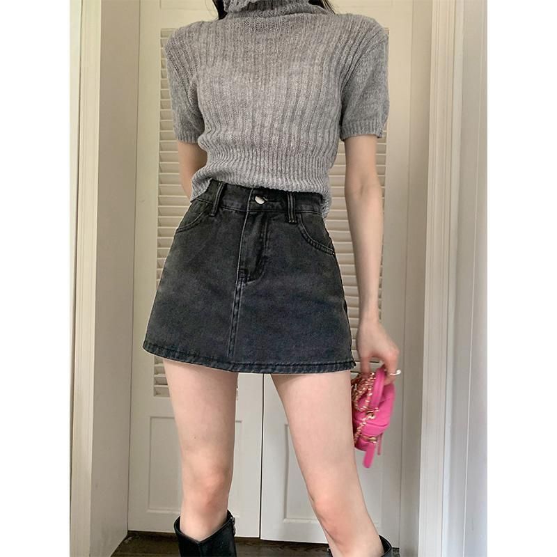 Gonna in denim da donna, modello primavera e autunno, nuova gonna nera a vita alta con linea a trapezio, abbinabile a tutti gli abiti_voghion.com