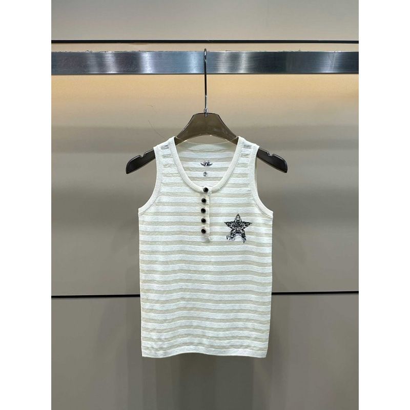 25th Summer New Dijia Letter Star Stripe Gradient Knitted Sleeveless Pullover Vest Slimming Versatile Top_voghion.com