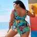 Plus Size One-Piece Swimsuit With Skirt - Women's Sexy Backless Bathing Suit (Floral Print Tummy Control Adjustable Straps Beach & Pool)_voghion.com