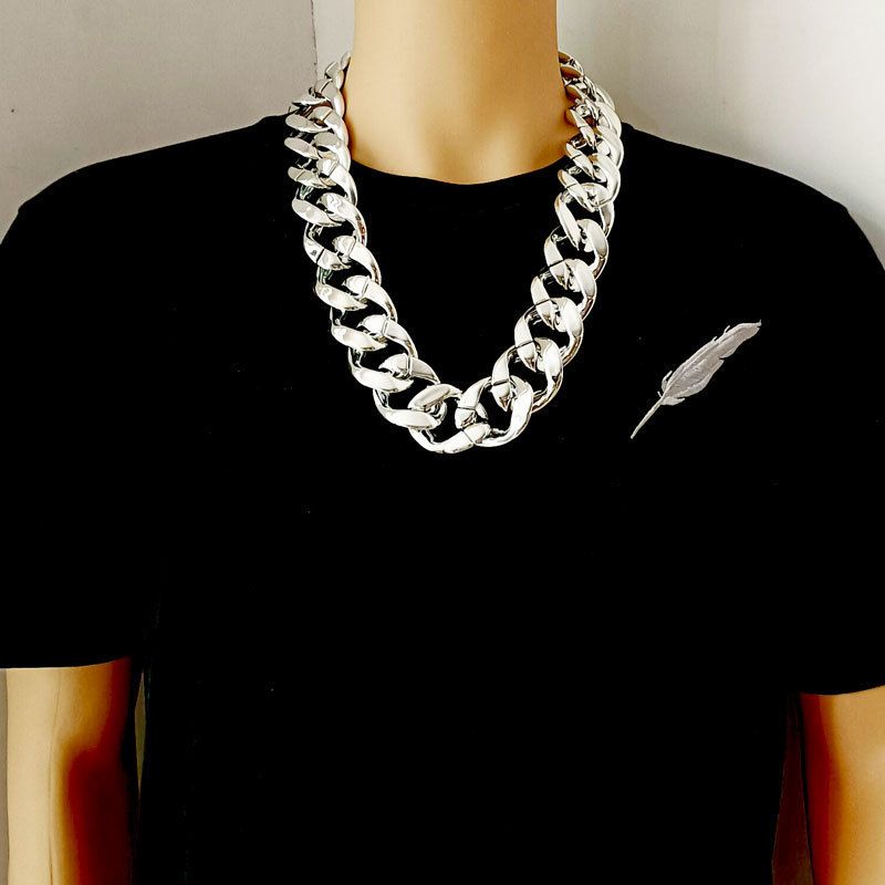 Collier en or de simulation en plastique à grande chaîne exagérée Hip Hop, accessoires de performance personnalisés, art de rue, rappeur, cool et personnalisé, pas de décoloration_voghion.com