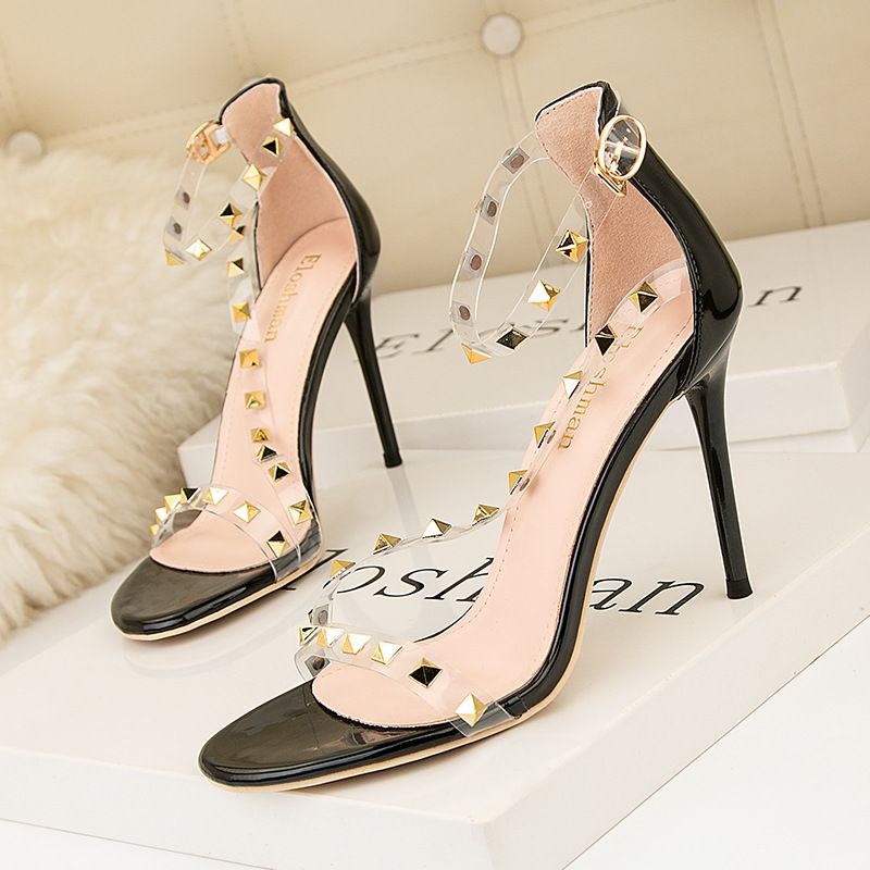 Women's Pumps new pointed toe stiletto high heels, versatile Korean style patent leather transparent one-strap sandals for women_voghion.com