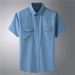 Camicia a maniche corte in denim elasticizzato taglie forti da uomo, camicia sottile casual da lavoro per uomo grasso, camicia sottile da uomo grasso, camicia sottile da uomo grasso_voghion.com