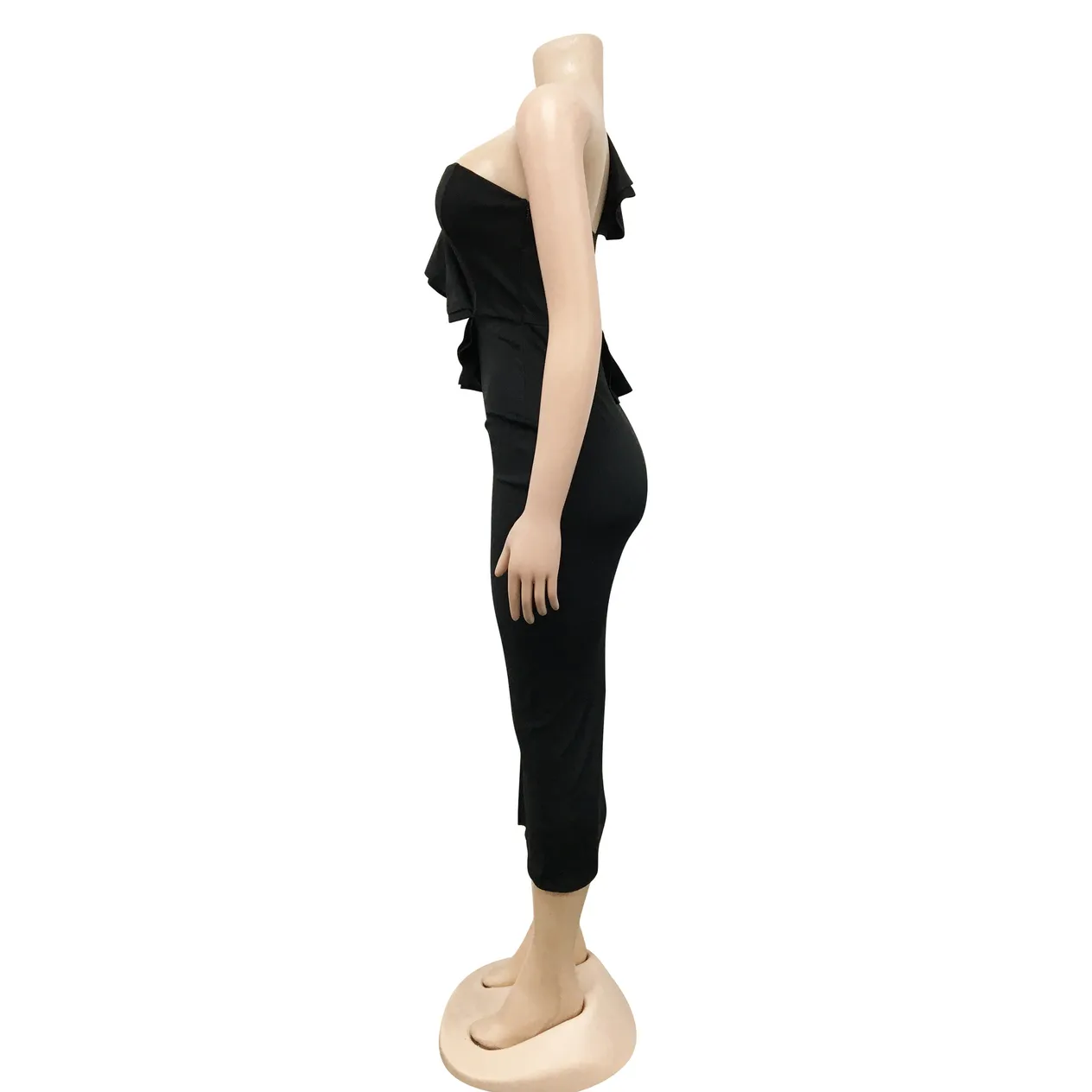 Women's Clothing fashion casual ruffled slit one shoulder sleeve dress women's clothing_voghion.com