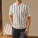 Casual Versatile Contrast Color Striped Short Sleeved Polo Shirt Ice Silk Retro Old Money Style Knitted Lapel T Shirt For Men_voghion.com
