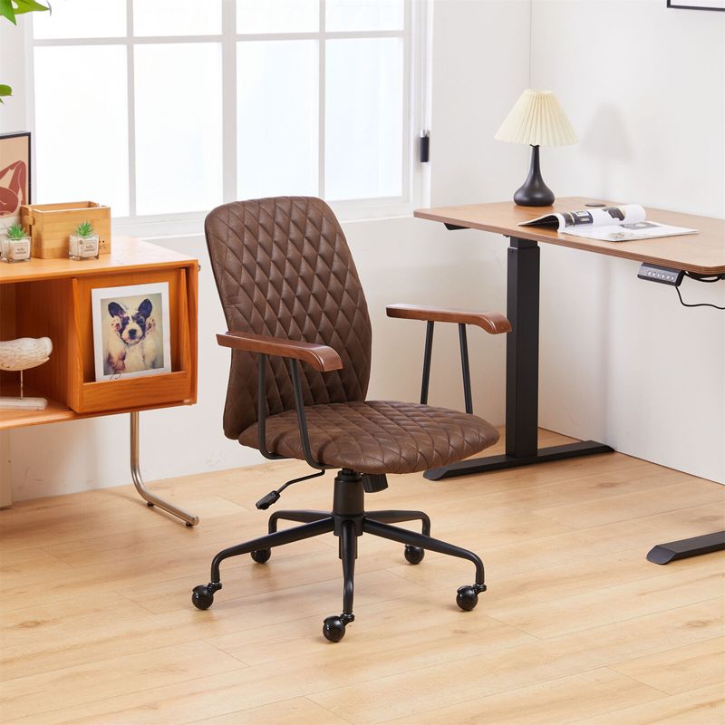 Office Chair Padded Swivel Armchair W Wheel Metal Armrest Desk Swivel Chair_voghion.com