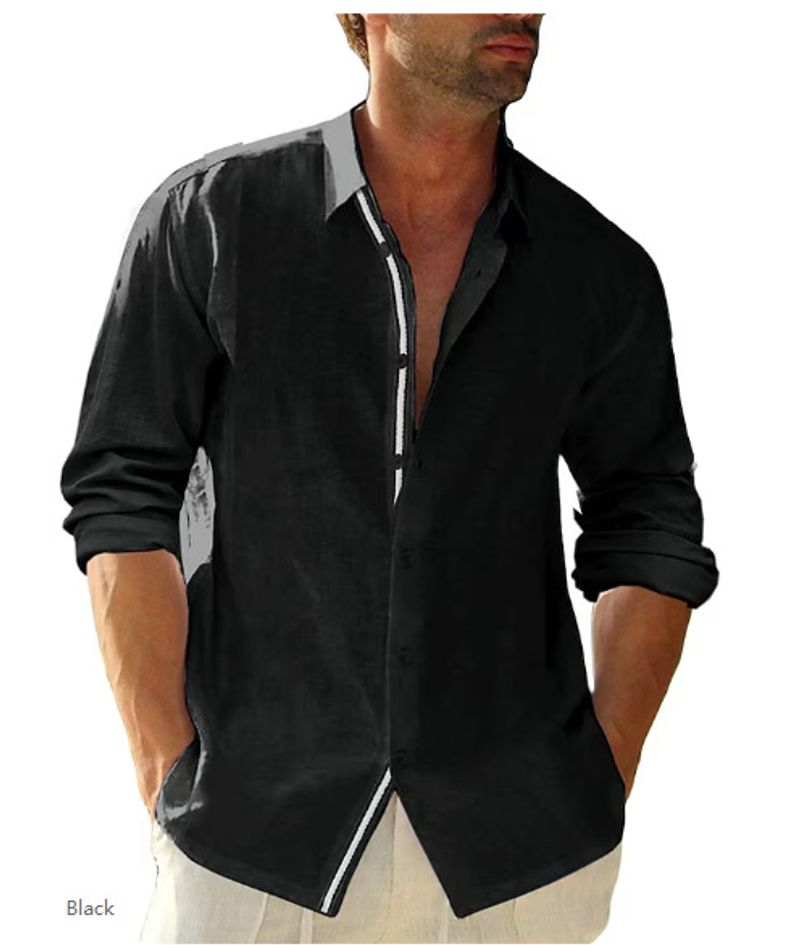 Man's Clothing Men's Loose Colored Shirt Linen Lapel Long Sleeve Casual Shirt For Men_voghion.com