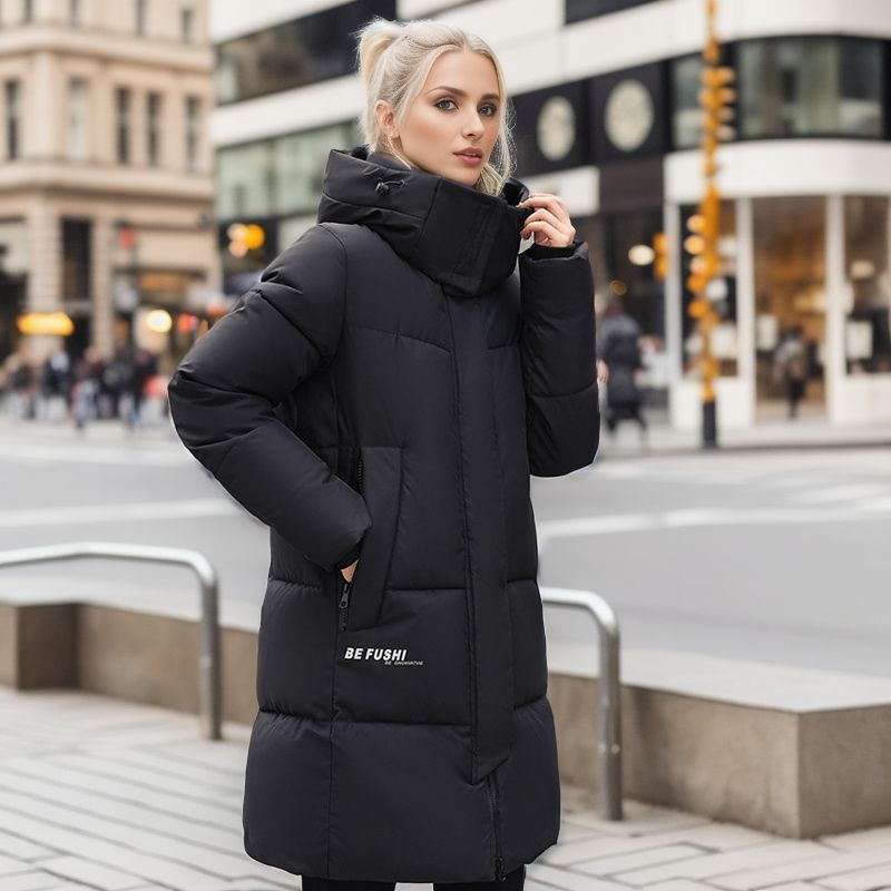 Cappotto da donna taglie forti con cappuccio, tuta in cotone di media lunghezza_voghion.com