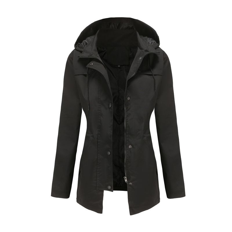 Ropa de mujer nueva cazadora femenina cárdigan de longitud media chaqueta con capucha impermeable al aire libre_voghion.com