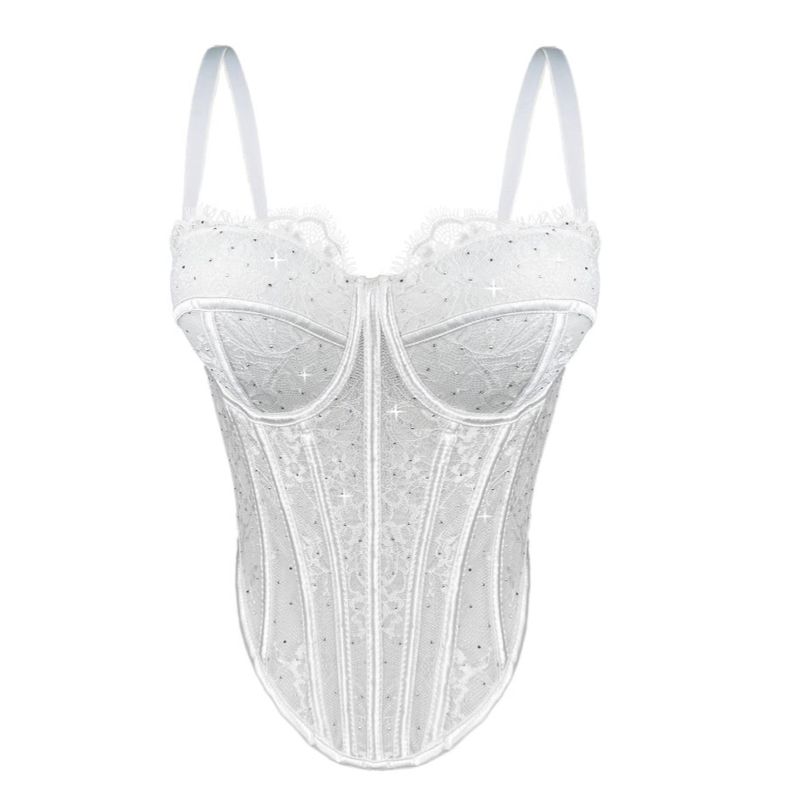 Camisola de encaje sexy para mujer, ropa exterior, sujetador moldeador, ropa interior fruncida, top de tubo con diseño de espiga._voghion.com