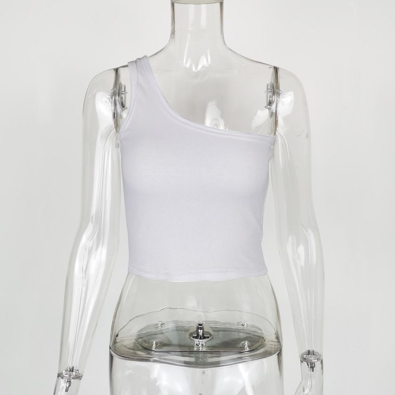 Women's Short Slim Ribbed Top One Shoulder Sleeveless Camisole_voghion.com