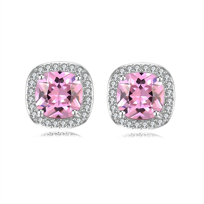 men's earrings simple square diamond micro-inlaid zircon earrings four claws inlaid small earrings small_voghion.com