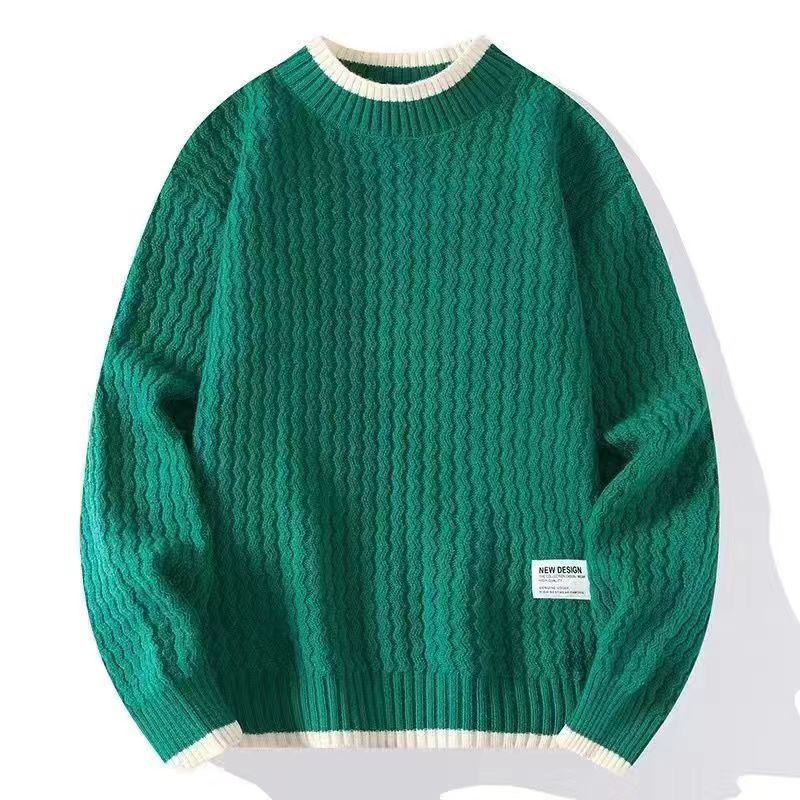 Maglione girocollo da uomo, stile pigro, lavorato a mano, con fondo a camicia, tendenza giovanile, finto maglione interno in due pezzi_voghion.com