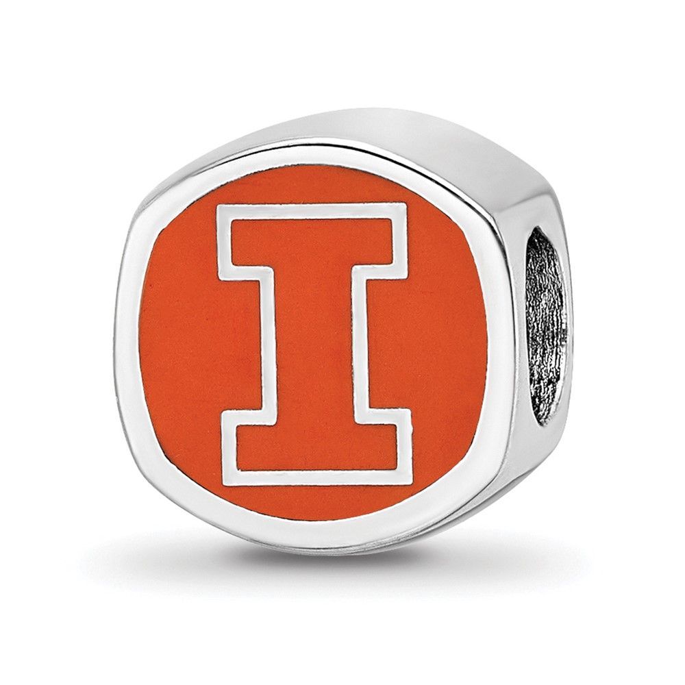 Sterling Silver Rhodium-plated LogoArt University Of Illinois Double Logo Enameled Bead_voghion.com