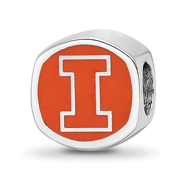 Sterling Silver Rhodium-plated LogoArt University Of Illinois Double Logo Enameled Bead_voghion.com