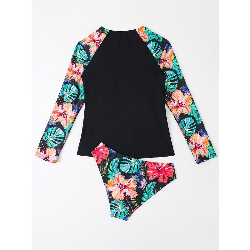 Two-piece Swimsuit Long Sleeve Sun Protection Triangle Print Diving Suit Snorkeling Suit_voghion.com