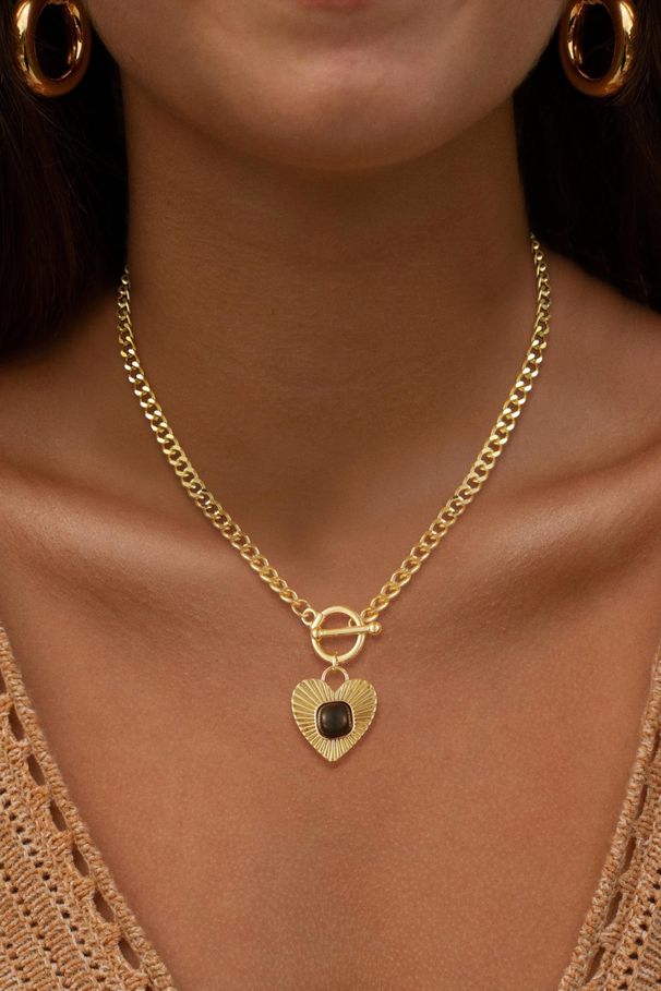 Collana con ciondolo in zircone in stile retrò, da donna, in ottone placcato in oro vero, con ciondolo d'amore._voghion.com