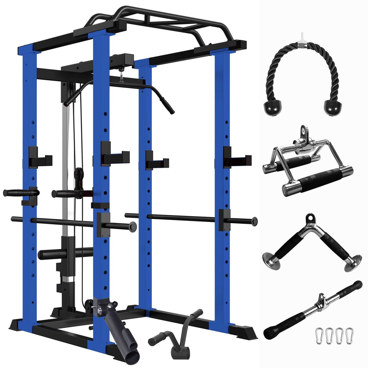 Blue Multi-functional Power Cage, Home Adjustable Pullup Squat Rack 1000Lbs Capacity Comprehensive Fitness Barbell Rack_voghion.com