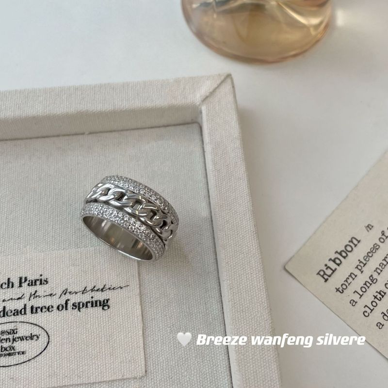 Anello con catena cubana in argento puro con micro pavé di zirconi, pendente girevole alla moda, doppio uso per uomo e donna_voghion.com