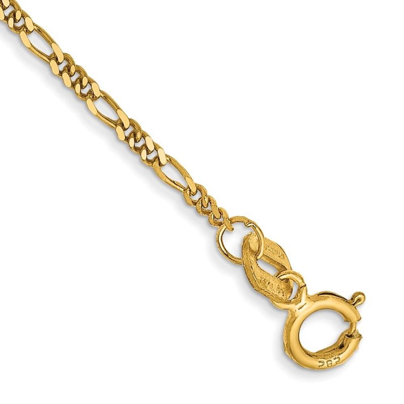 14K 6 Inch 1.25mm Flat Figaro With Spring Pendant Ring Pendant Bracelet_voghion.com