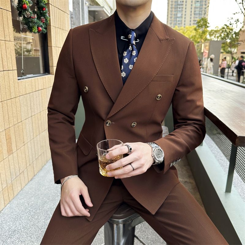 Abito da sposo a tre pezzi da uomo, abito da sposo, da sposo, business casual, abbigliamento formale, versione coreana, piccolo vestito sottile all'ingrosso_voghion.com