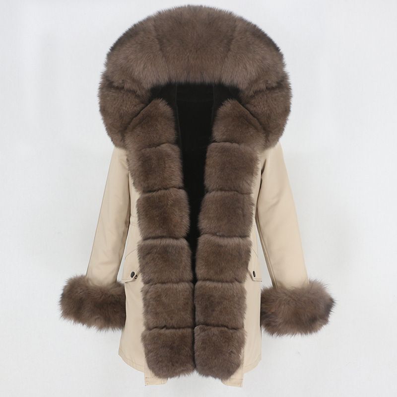 Women's Clothing Women's Mid Length Parka Coat Oversized Fox Fur Fashionable Warm Coat With Detachable Liner_voghion.com