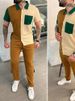Trendiges, lässiges Sport-Set für Herren: Kurzarmhemd und lange Hose im Herbst-Color-Blocking-Stil_voghion.com