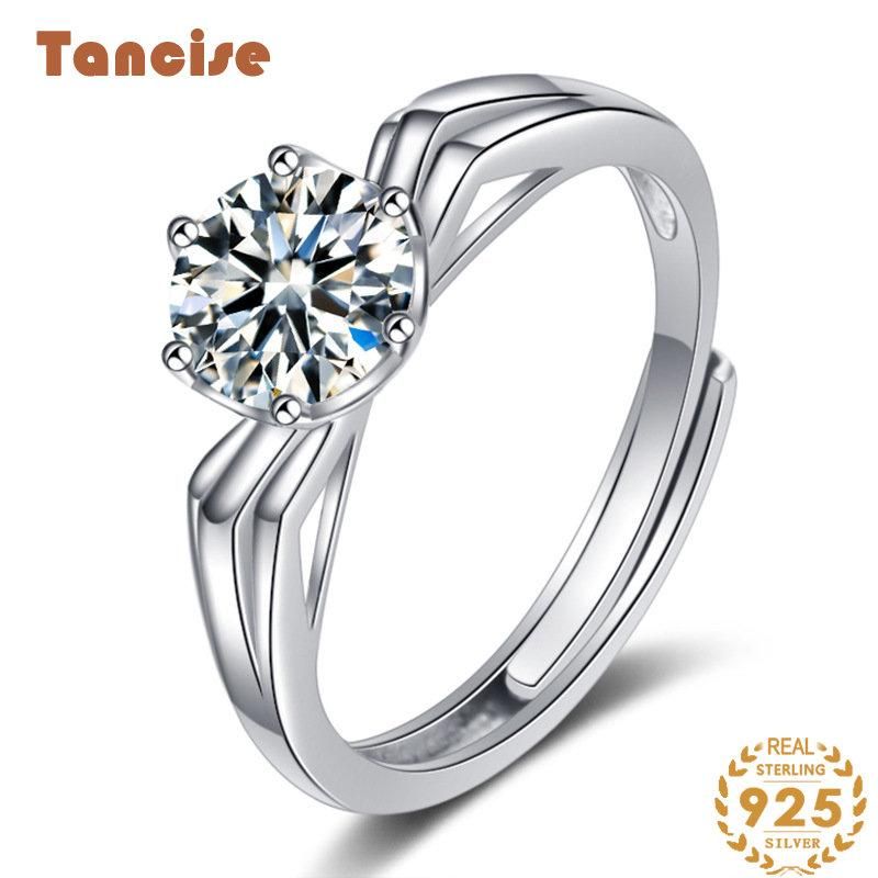 Tancise Classic Moissanite Sølv Ring Dame Smykker Bryllup Løfte Party Gift_voghion.com