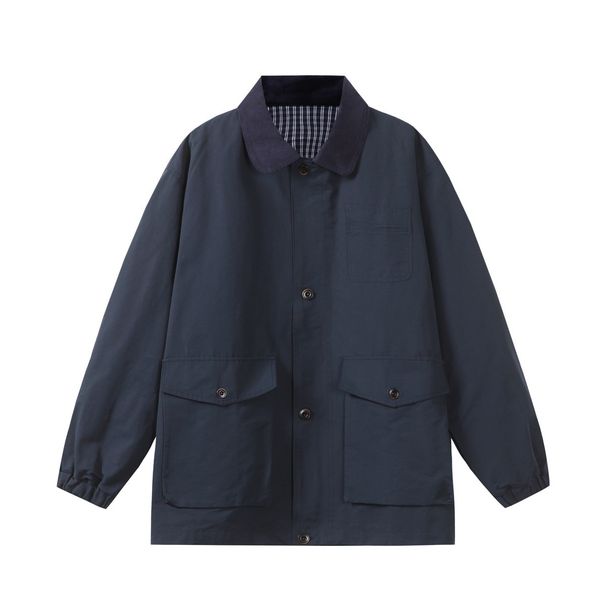 Giacca da uomo in stile vintage americano, cappotto oversize in cotone lavato con tasca staccabile per l'autunno_voghion.com