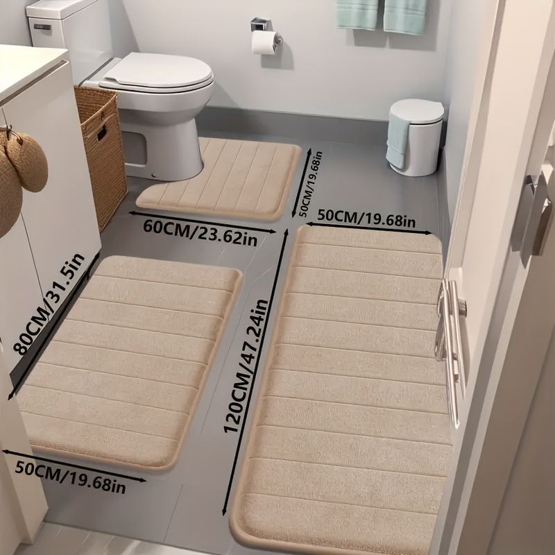 Coral Fleece Bathroom Mat Set - 3-Piece Non-Slip Absorbent Rugs (Stain Resistant Quick Dry Machine Washable 24"X16")​_voghion.com