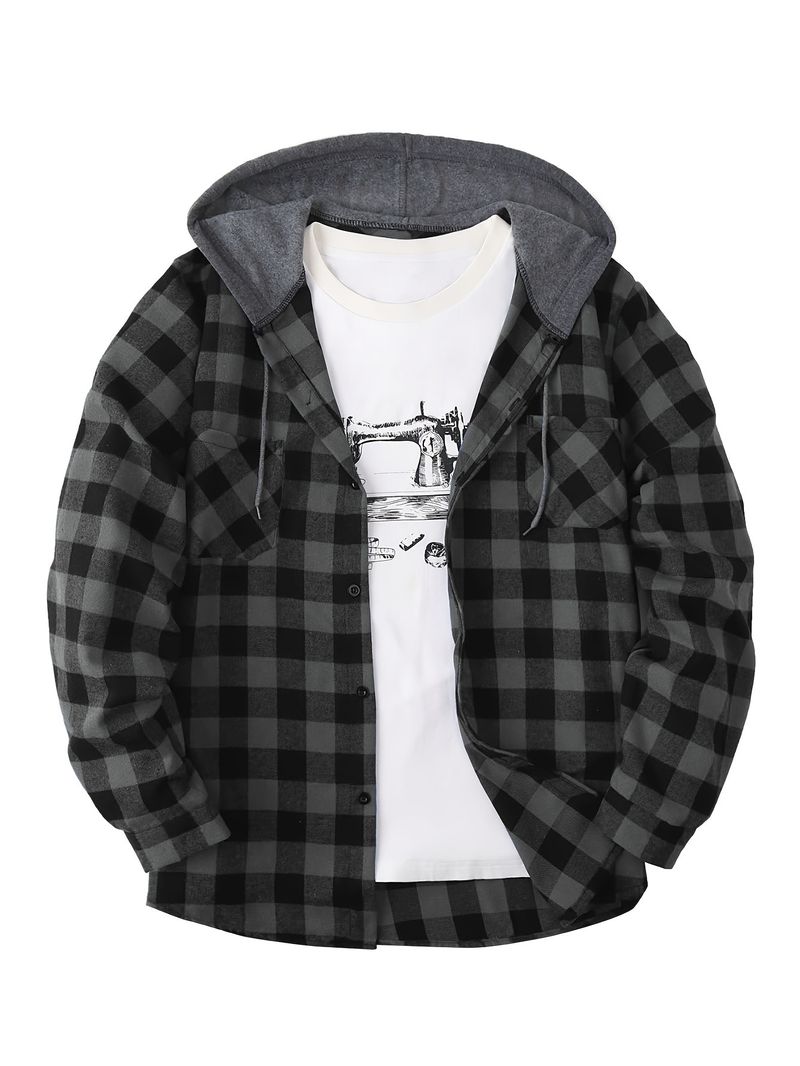 Sudadera con capucha de franela a cuadros con tendencia de moda de Nueva York para hombre_voghion.com