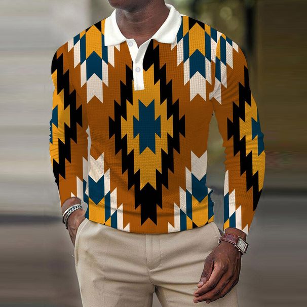 Maglietta POLO da uomo a maniche lunghe con stampa geometrica 3D, nuova collezione autunno e inverno_voghion.com