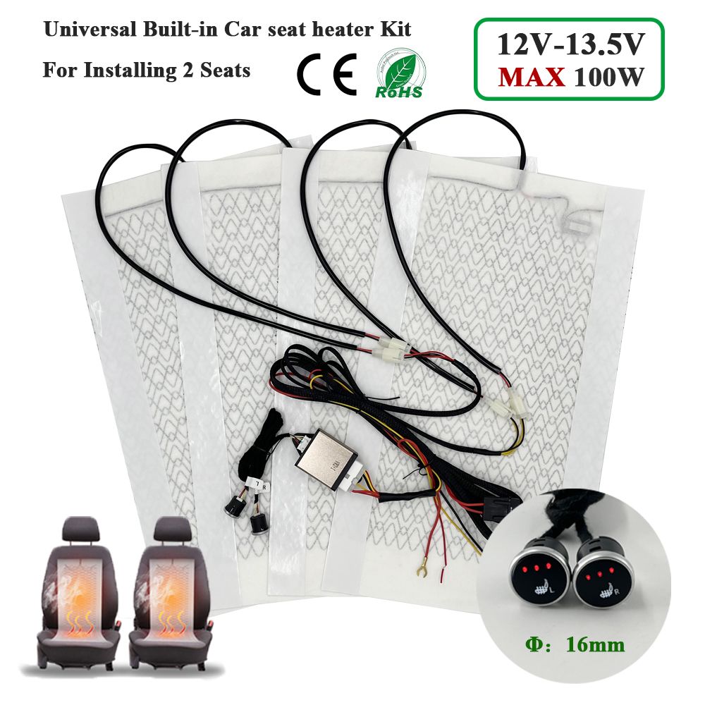 Universal Max 100W Built-in Car Seat Heater Kit Fit 2 Seats With 12V Carbon Fiber Heating Pads 3 Levels Control Switch_voghion.com