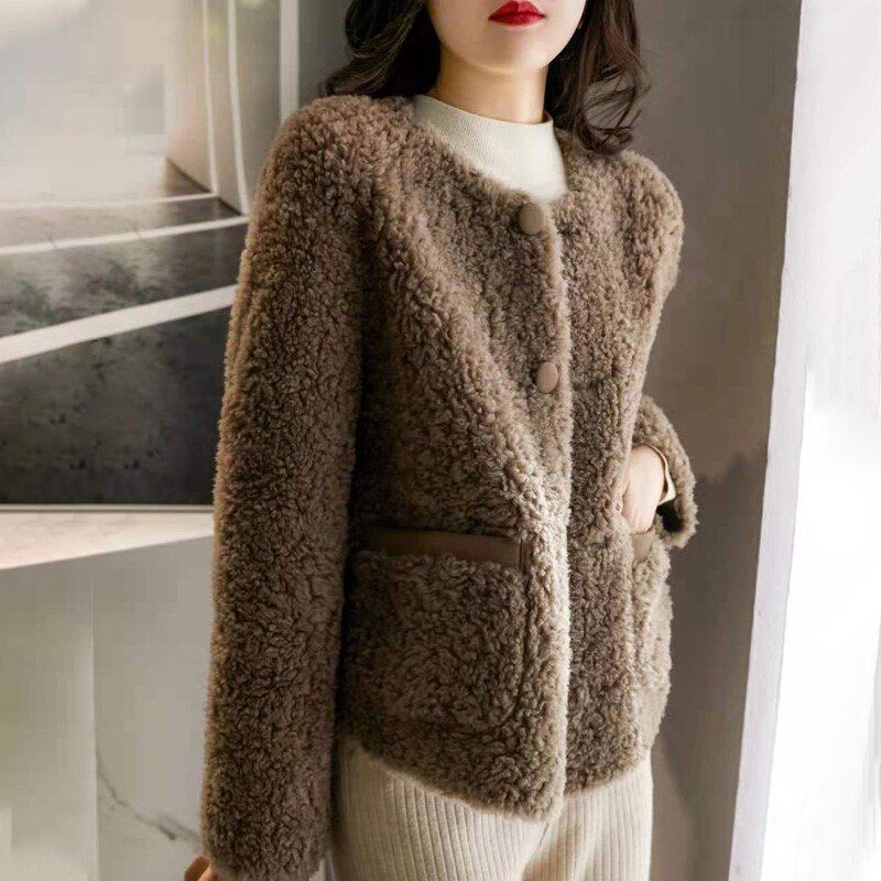 Roupas femininas casaco curto de lã temperamento senhora resistente ao vento top quente_voghion.com