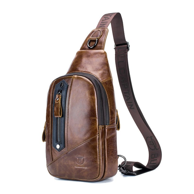 Borsa a tracolla monospalla da uomo Captain Niu in pelle, primo strato, in morbida pelle bovina, sottile e multifunzionale, alla moda_voghion.com