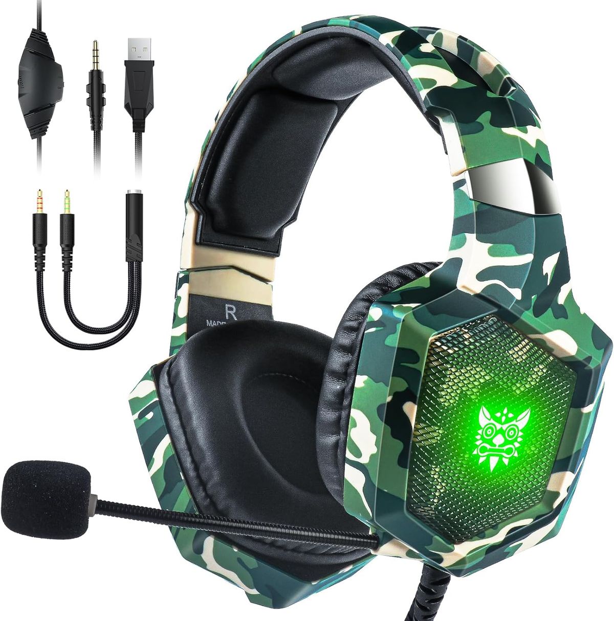Gaming-Headset-Mikrofon, für PS4 PS5 Xbox One PC RGB-Lichter, mit Rauschunterdrückung 7.1 Surround Sound Over-Ear und_voghion.com