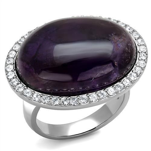 TK3083 - High polished (no plating) Stainless Steel Ring with Semi-Precious Amethyst Crystal in Amethyst_voghion.com
