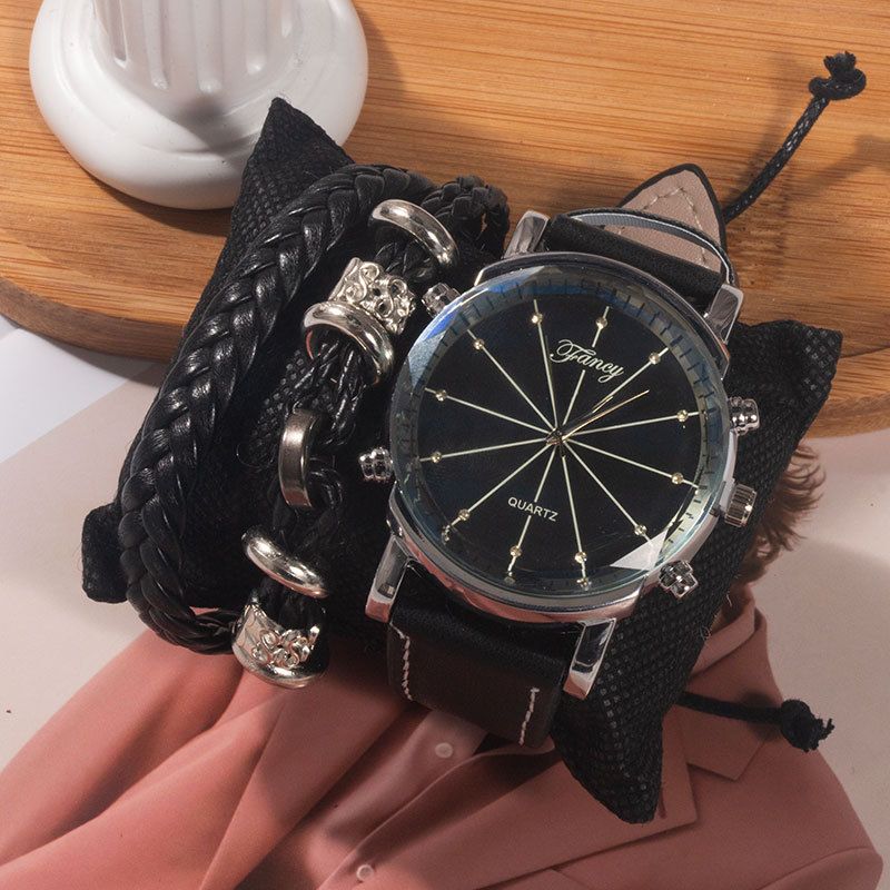 Herrklockor Set Business Quartz Armbandsset Presentask Parklocka Set För Pojkvän_voghion.com