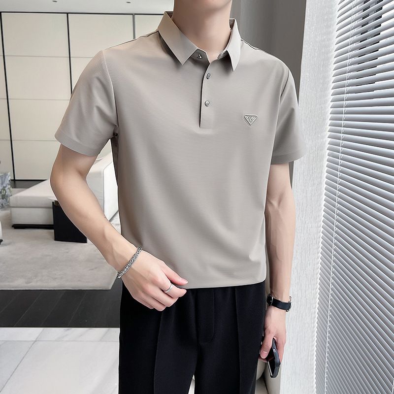Summer New Products Men's Polo Shirt Solid Color Clean Drape Men's Elastic Ice Silk Lapel Short Sleeve POLO Shirt_voghion.com