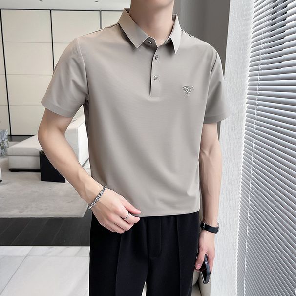 Summer New Products Men's Polo Shirt Solid Color Clean Drape Men's Elastic Ice Silk Lapel Short Sleeve POLO Shirt_voghion.com