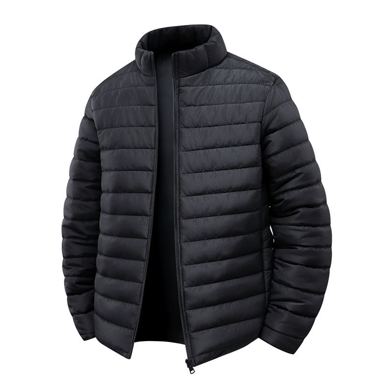 Chaqueta acolchada de invierno para hombre: abrigo ligero de poliéster con cuello alto y diseño cortavientos._voghion.com