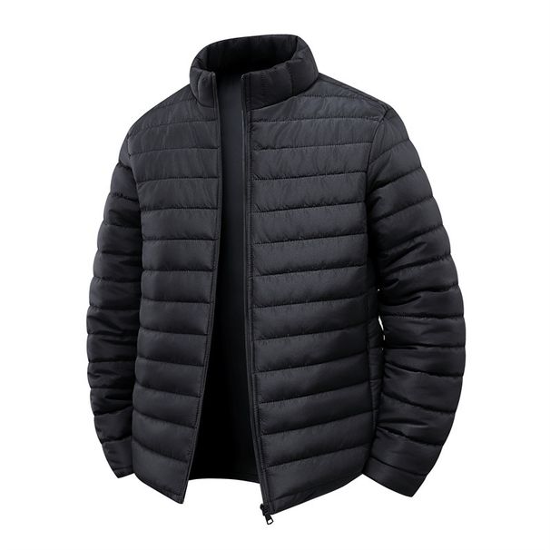 Chaqueta acolchada de invierno para hombre: abrigo ligero de poliéster con cuello alto y diseño cortavientos._voghion.com